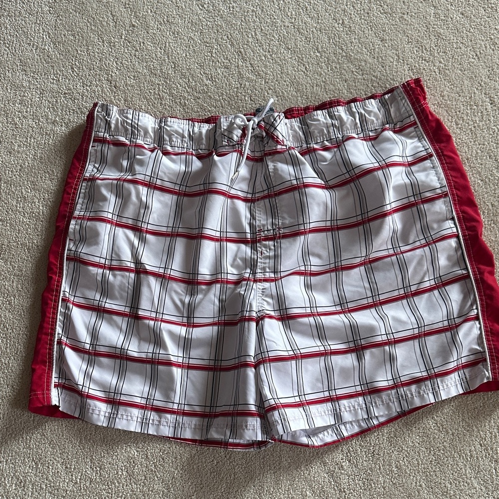 Men’s Faded Glory Men's Red and White Checkered Swimming Shorts